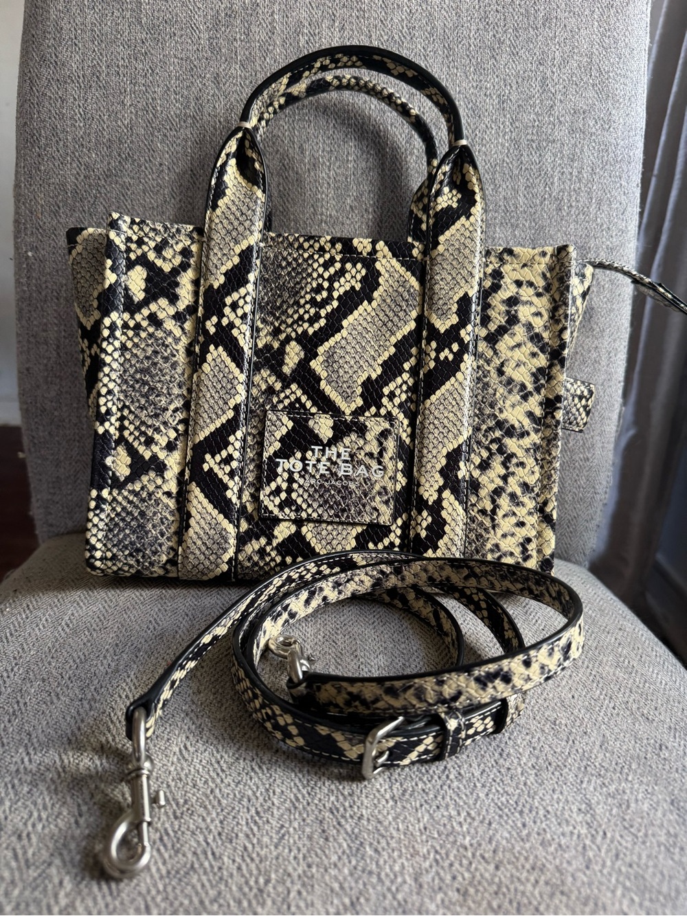 Marc Jacobs Snake-Print Tote Bag in Black & Cream -